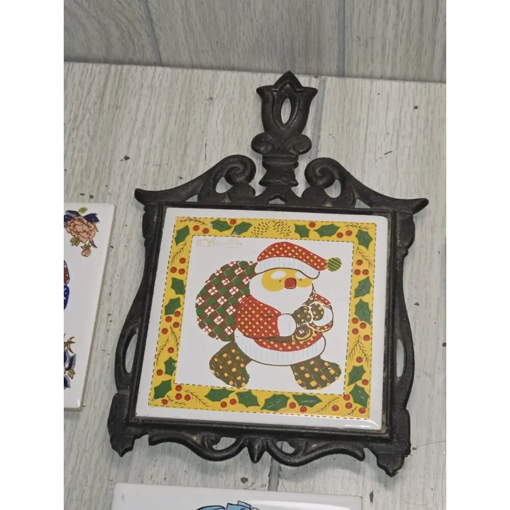 Vnt Ceramic Tile Christmas Trivets/Floral Coasters Set of 4 Holiday Decorative